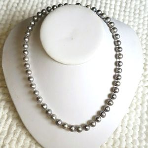 Hand knotted 8mm culture grayish/silver Pearl necklace with SS clasp  18"
